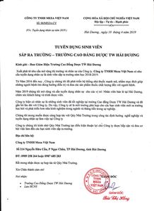 Công ty TNHH Meza Việt Nam tuyển dụng Sinh viên sắp ra trường -  trường Cao đẳng Dược Trung ương - Hải Dương