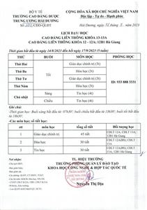 Lịch dạy/học Dược CĐLT K13-13A; 12-12A; 12B1 Hà Giang